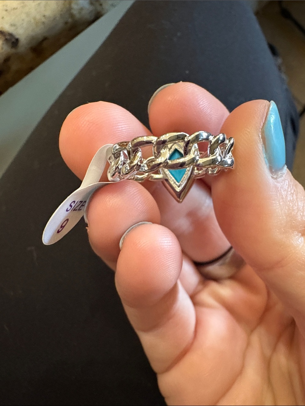 Turquoise Magnesite Rhodium Plating Ring - Picture 4 of 6